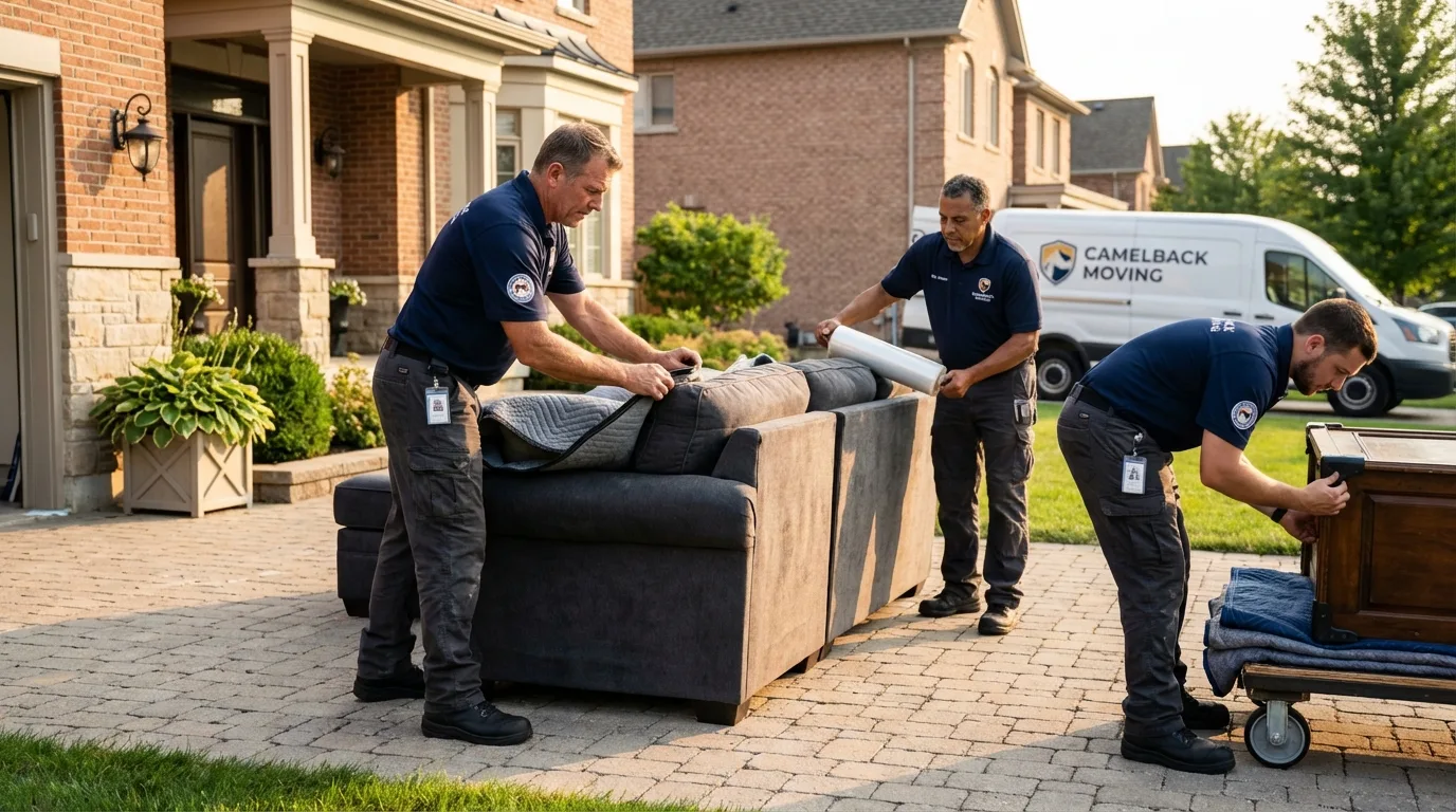 Large estate moving crew wrapping furniture in Newport, ME